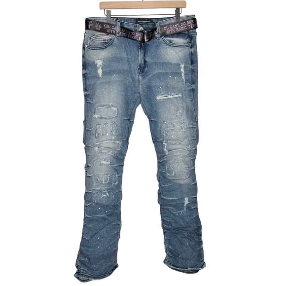 New Men’s Cult of Individuality Hipster Nomad Bootcut Belted Jeans Size 38x34 - Picture 2 of 10